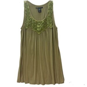 Simply Irresistible Feminine Boho T-shirt XL Green Satin Cording Bodice Flowy